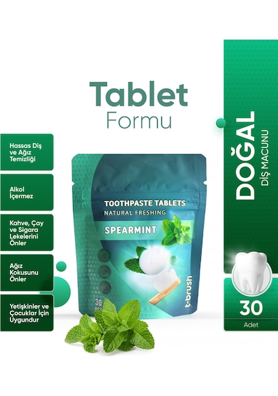 Tbrush Nane Aromalı Doğal Diş Macunu Tableti - 30tablet (10 Paket)