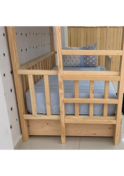Markaawm Markaawm Montessori Yatak Merdivenli Ahşap Ranza Çekmeceli Akçaağaç