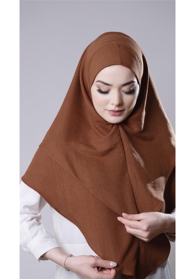 Hürrem Bone Taba Pratik Hazır Geçmeli Tesettür Eşarp Pamuk Caz Kumaş Çift Katlı Düz Hijab 2303 33