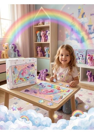 60 Parça Puzzle İle Sihirli Unicornların Dünyasında Gökkuşağı Macerası Eğitici Puzzle