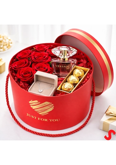 Just For You Silindir Hediye Kutusu 15,5 Cm Orta Boy Kırmızı