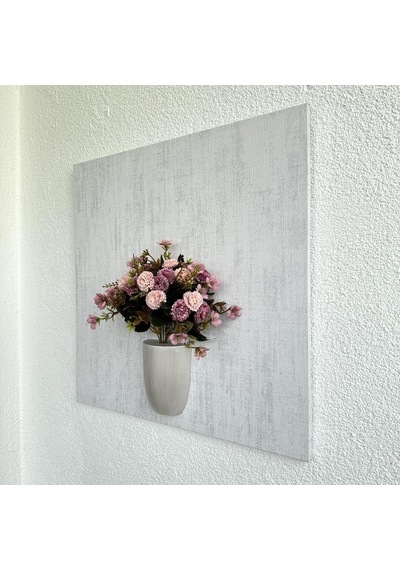Kabartma Dokulu, Pembe Karanfil Çiçekli 3d Tablo