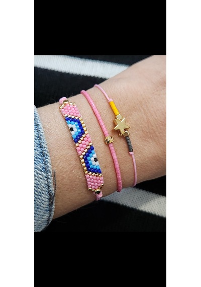 Harmel Jewelry Miyuki Pembe Nazar Üçlü Bileklik