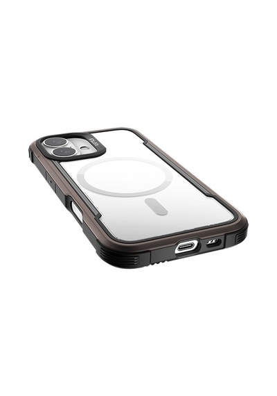 Apple Uyumlu iPhone 16 Kılıf Magsafe Airbagli Raptic Shield Serisi Şeffaf Arka Yüzey Kapak Kahverengi Kahverengi