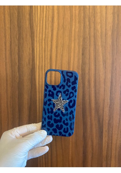 Apple iPhone Uyumlu 13/14 Leopar Baskılı İçi Kadife Silikon Telefon Kılıfı Lacivert