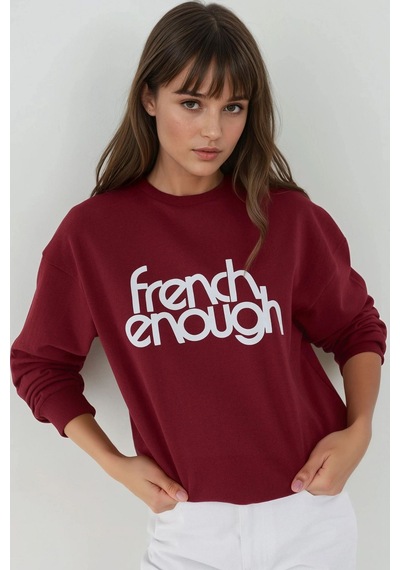Hiccup Baskılı Yuvarlak Yaka Uzun Kollu Sweatshirt Tuğla Kırmızısı