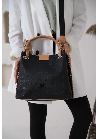 Just Polo Kadın Gofraj Kabartma Desenli Mıknatıslı Çıtçıt Kapama El Ve Omuz Çantası Mh4031mh Siyah Camel 00210337