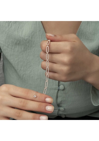 Gümüş Rose Oval Taşlı Bayan Bileklik Çok Renkli 08491685