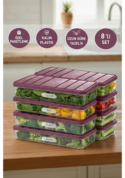 Selka Home 8 Adet 1 Lt. Nora Organizer Buzdolabı  Buzluk Düzenleyici Saklama Kabı