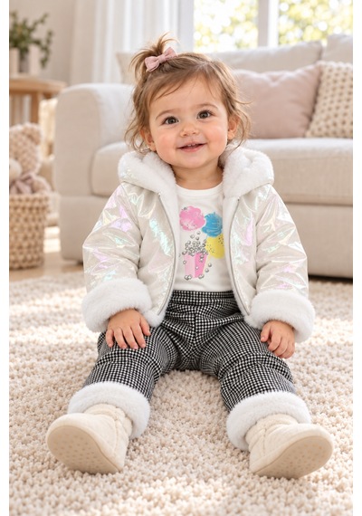 Ahengim Kız Bebek 3 Parça Takım Peluş Detaylı Kapüşonlu Parlak Mont Baskılı Üst Desenli Pantolon Ak1019 Beyaz Ahengim Kız Bebek 3 Parça Takım Peluş Detaylı Kapüşonlu Parlak Mont Baskılı Üst Desenli Pantolon Ak1019 Beyaz