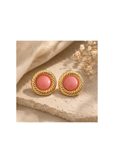 Gold Burgu Çerçeveli Pembe Taş Detaylı Vintage Küpe Pembe - 886705171 Pembe - 886705171 Pembe