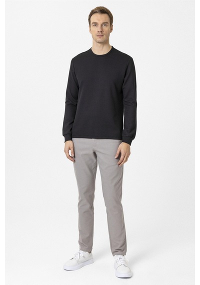 Süvari Siyah Slim Fit Armürlü Bisiklet Yaka Sweatshirt
