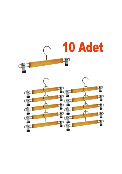 10 Adet Ahşap Askılık Mandallı Etek Askısı Elbise Askısı