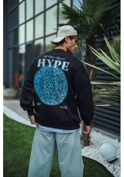 Suma Üç İplik Bisiklet Yaka Baskılı Sweatshirt - Siyah