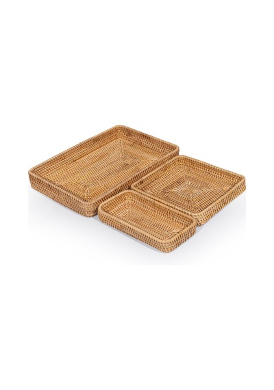 Koza Home Meander El Yapımı Örgü Rattan Üçlü Çekmece Düzenleyici 8833 Naturel