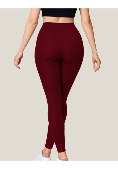 Alya Underwear Toparlayıcı Yüksek Bel Kadın Günlük Spor Parlak Tayt Bordo