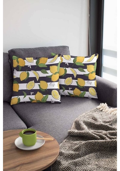 Sarı Limonlu Çift Taraflı Yastık Kırlent Kılıfı Krl124n11