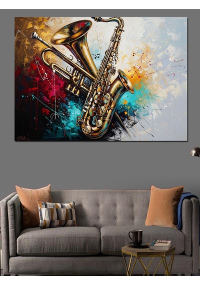 Ahşap Tablo Renkli Soyut Saksafon Müzik Tablosu Hayvan Tabloları