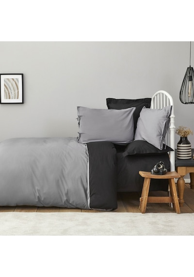 Karaca Home Basic Siyah Koyu Gri %100 Pamuk Çift Taraflı Çift Kişilik Nevresim Takımı Gri