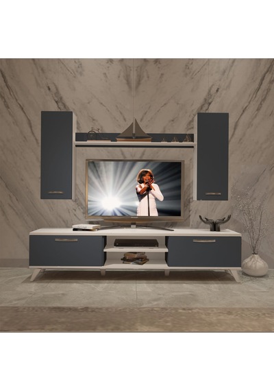 Decoraktiv Eko 5d Mdf Dvd Retro Tv Ünitesi Tv Sehpası Beyaz - Antrasit