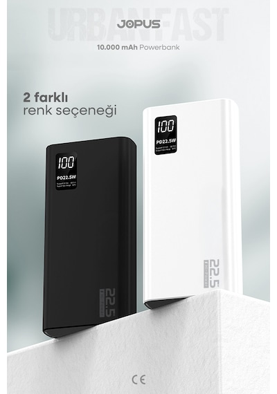 Jopus 10000mah Powerbank Pd 22.5w Hızlı Şarj - Dijital Ekranlı - Taşınabilir Şarj Cihazı Siyah