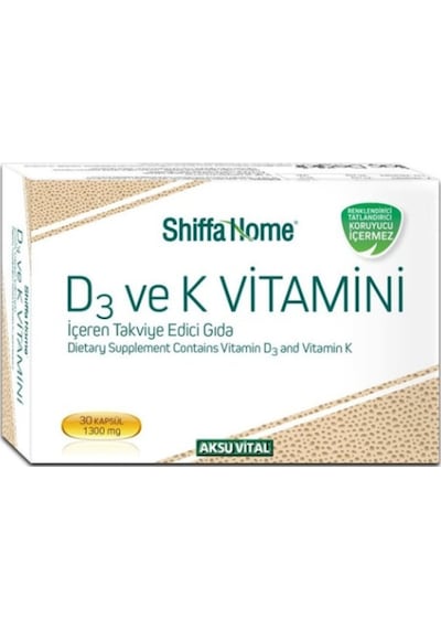 AksuVital Shiffa Home D3 ve K Vitamini İçeren Takviye Edici Gıda 30 Kapsül 1300 MG