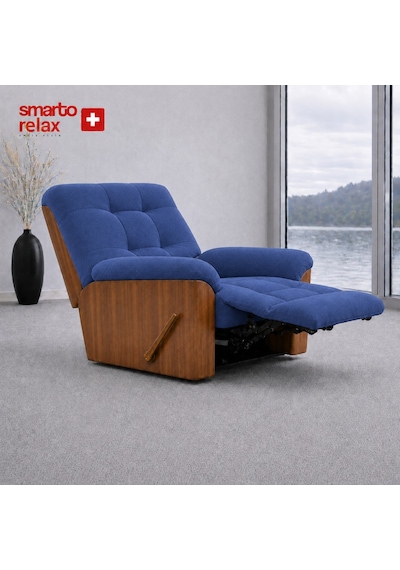 Smarto Relax Ticino Manuel Mekanizmalı Ayak Uzatmalı Ahşap Yan Panelli Polyester Tv Koltuğu Baba Koltuğu Mavi