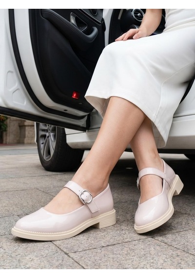 Nesilshoes Nesil Shoes Süha 250 Bej Rugan Tokalı Balerin Kadın Babet