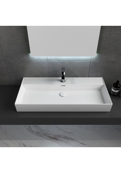 Dura Niva Kare Çanak Lavabo 100x46,5 Cm Tezgah Üstü Batarya Delikli Beyaz 5256