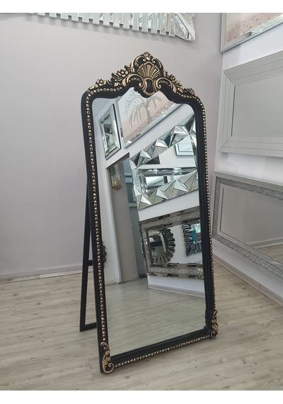 Ayna Denizi Princess Black Gold Model Siyah Altın Renk Dekoratif Ayaklı Boy Aynası Siyah - Altın