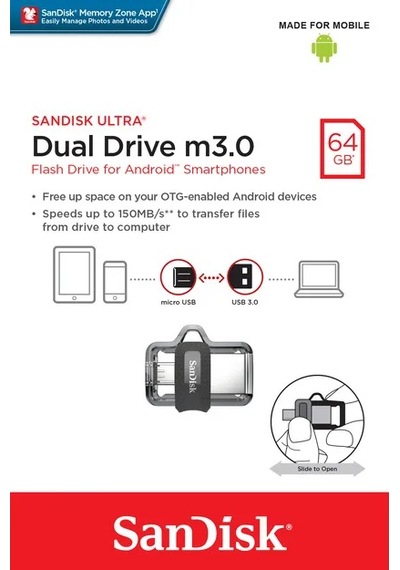 Sandisk Ultra Dual Drive M3.0 64gb Grey & Silver