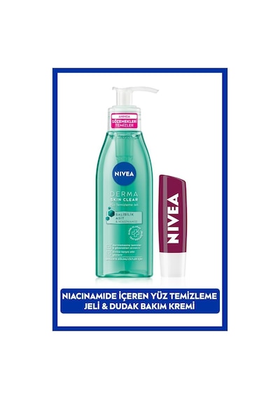 Nivea Derma Skin Clear Sivilce Karşıtı Yüz Temizleme Jeli 150 ML + Böğürtlen Dudak Bakım Kremi 4.8 G