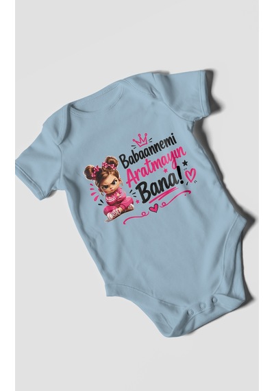 Morivokids Babaanneye Özel Kısa Kollu Bebek Body %100 Pamuk Bebe Mavisi