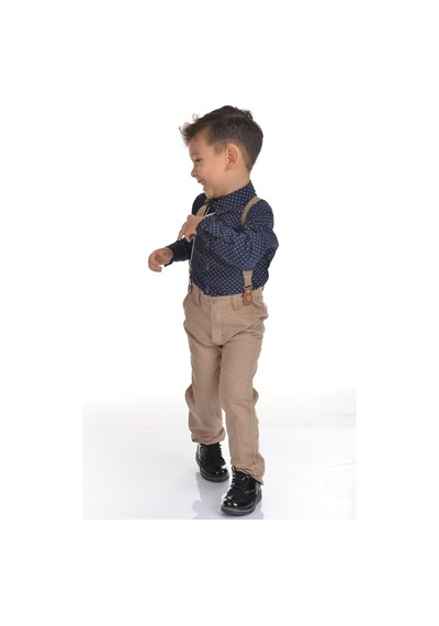 Buse&Eylül Bebe Krem Papyonlu Pantolon Askılı Erkek Çocuk Takımı