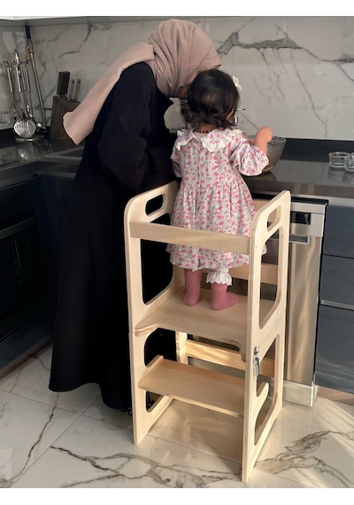 montessori ahşap öğrenme kulesi + aktivite masası + mama masası Ahşap montessori ahşap öğrenme kulesi + aktivite masası + mama masası Ahşap