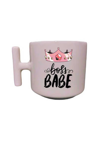 Boss Babe Yazılı Krem Rengi Eğlenceli Esprili Özel Tasarım Baskılı T Kupa Bardak Latte Bardağı Beyaz