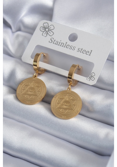 316l Çelik Gold Renk Pentagram İşleme Model Kadın Küpe - Tj-bkp7975 Çok Renkli
