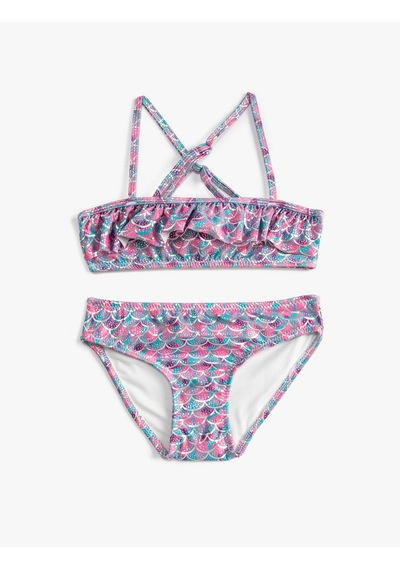 Koton Bikini Takımı Fırfırlı İnce Askılı Mavi Desenli 3skg00002bm Mavi