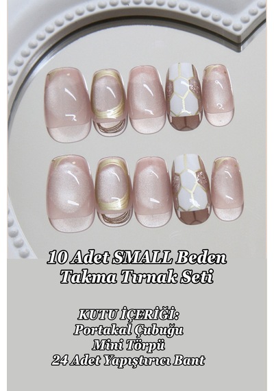 Small Beden Yaldızlı French 10 Adet Takma Tırnak Seti T092 Yaldız French