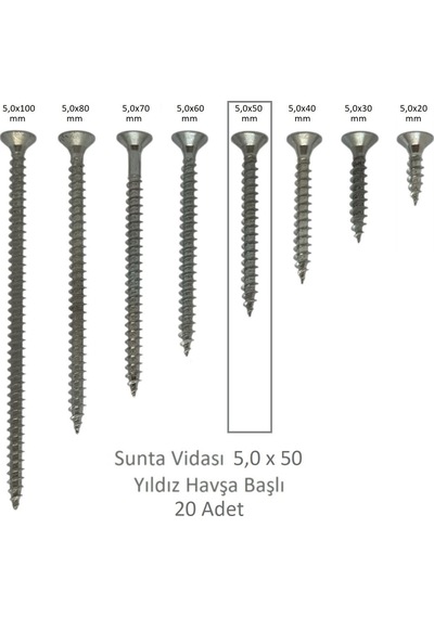 Sunta Vidası, 5,0 X 50 Mm, 20 Adet, Yhb Vida 5 x 50