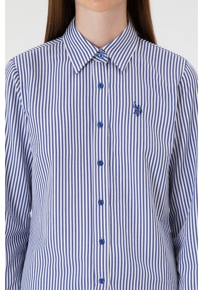 U.S. Polo Assn. Kadın Saks Çizgili Uzun Kollu Gömlek 50316492-VR045