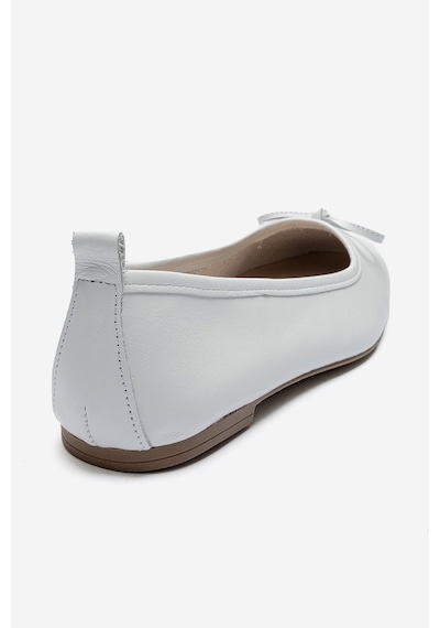 Luvishoes Sosa Beyaz Cilt Hakiki Deri Küt Burunlu Fiyonklu Kadın Babet Ayakkabı