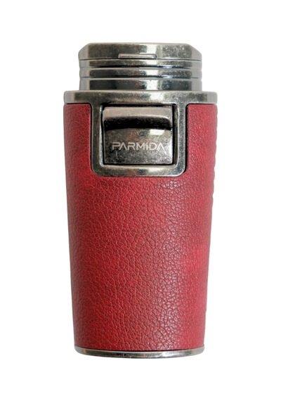 Parmida Çift Torch Pürmüz Delicili Gövdesi Deri Kırmızı Gunmetal Puro Çakmağı - Tr9615