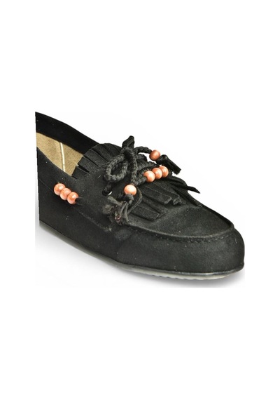 Fox Shoes Y602426202 Siyah Süet Boncuk Detaylı Günlük Kadın Ayakkabı Siyah