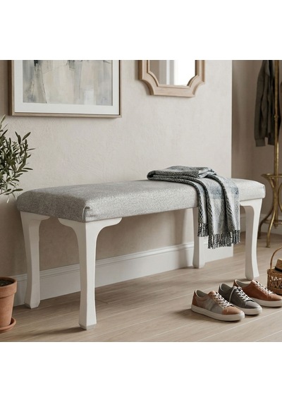 Ratemo Dekoratif Puf Bench Oturma Bankı Döşemelik Kumaşlı Antre & Yatak Ucu Bench 80x40x45 Cm Açık Gri
