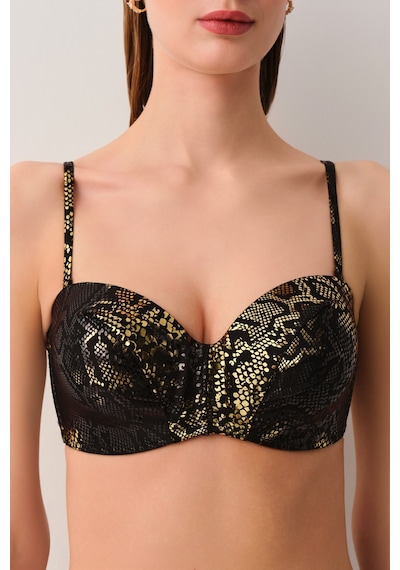 Suwen Medusa Diana Straplez Bikini Üst Sb2556512061206 Siyah Yılan Baskılı