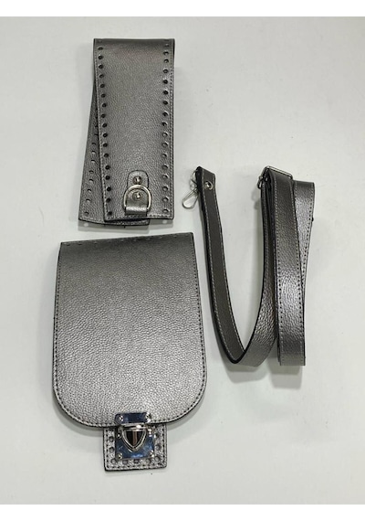 Karantuhafiye Makaron Çanta Örgü Seti / 3 Parça Silver Silver Çok Renkli