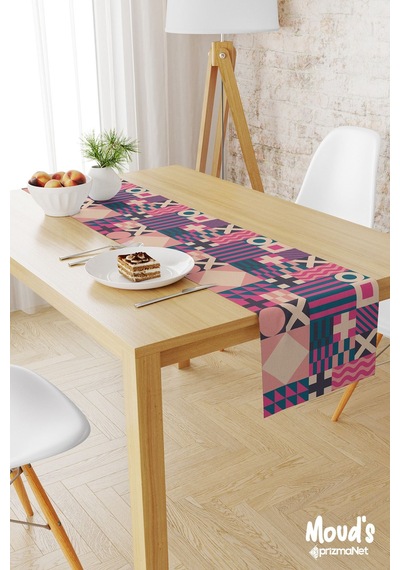 Geometrik 2 Desenli Baskılı Süet Runner Masa Örtüsü
