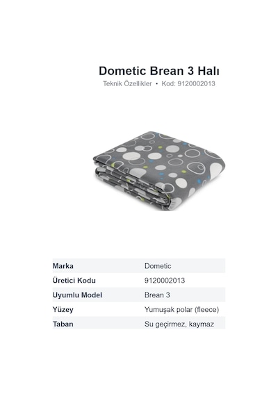 Dometic Brean 3 Çadır Halısı Fleece Polarlı Ölçüsüne Özel 9120002013
