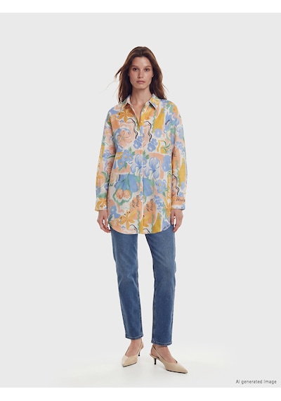 Lcw Modest Turuncu Desenli Oversize Kadın Gömlek Tunik